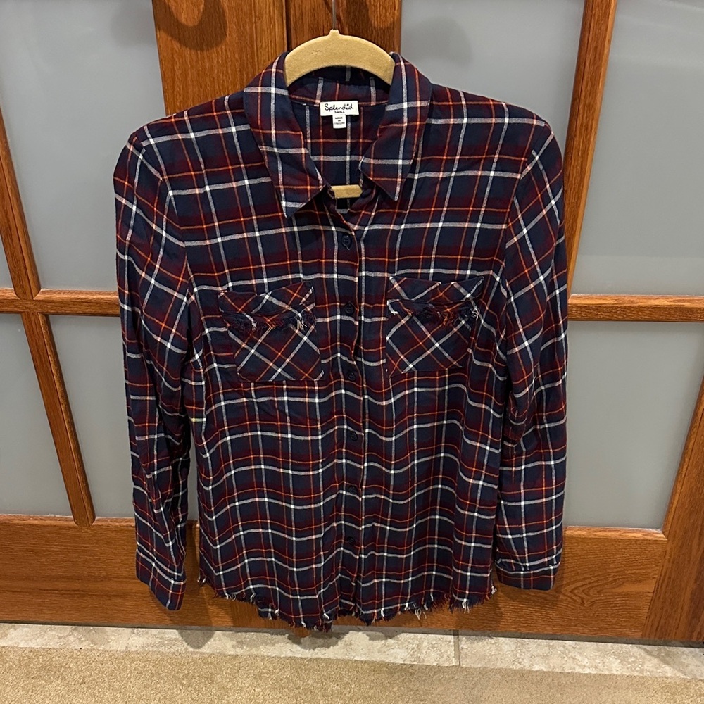 Splendid Navy And Red Plaid Button Down Shirt